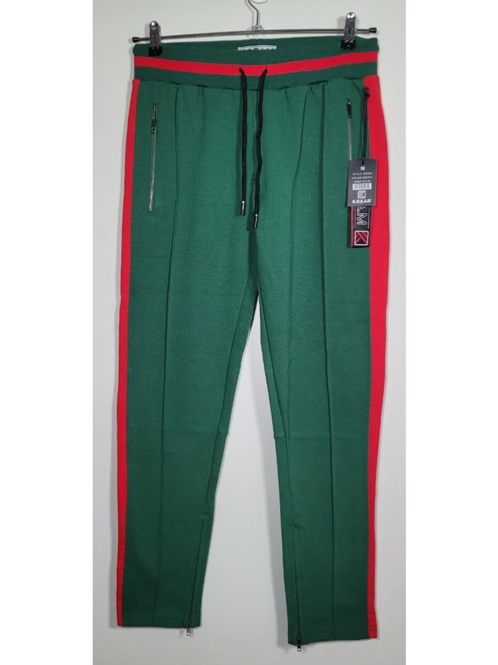 K.R.E.A.M. Unisex Green with red stripe  track sweat causal pants New /Tag